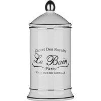 Orsina Cotton Bud Holder With Printed Text, Bathroom Cotton Bud Jar, Ear Bud Container, Cotton Bud Storage Box in White