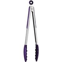 Orsina Stainless Steel Tongs With Red Silicone Tips, Heat Resistant Tongs With Grip, Kitchen Tongs With Sliding Lock in Purple