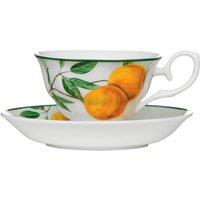 Orsina Elegant Design Fruits Orange Grove Cup & Saucer, Durable Tea Set, Bone China Cup & Saucer For Bedroom