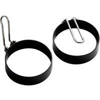 Orsina Set of 2 Non Stick Egg Rings With Folding Handle, Distinctive Teflon Cooking Rings, Metallic Non Stick Rings in Black