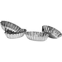 Orsina Set of Four Oval Fluted Small Cake Moulds, Petite Rippled Bake Dishes, Pudding Moulds, Ornate Tart Cases in Silver