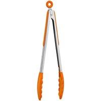 Orsina Stainless Steel Tongs With Red Silicone Tips, Heat Resistant Tongs With Grip, Kitchen Tongs With Sliding Lock in Orange