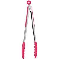 Orsina Stainless Steel Tongs With Red Silicone Tips, Heat Resistant Tongs With Grip, Kitchen Tongs With Sliding Lock in Pink