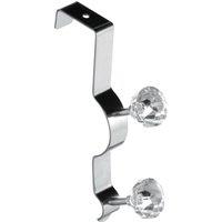 Orsina Over Door Double Hook With Teal Diamantes, Metal Hook For Coats, Towels Or Accessories, Easy Over-The-Door in Clear