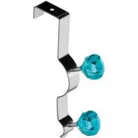 Orsina Over Door Double Hook With Teal Diamantes, Metal Hook For Coats, Towels Or Accessories, Easy Over-The-Door