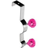 Orsina Over Door Double Hook With Teal Diamantes, Metal Hook For Coats, Towels Or Accessories, Easy Over-The-Door in Pink