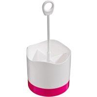 Orsina Hot Pink & White Plastic Cutlery Caddy, White Cutlery Caddy with 4 Compartment, Drainer with Hanging Loop