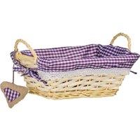 Orsina Purple Gingham Lining Small Rectangle Basket, Decorative Rectangle Willow Basket, Small Willow Wicker Basket