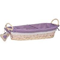 Orsina Oblong Basket With Purple Gingham Lining, Handwoven Natural Wicker For Bread, Fruit, Lightweight Storage