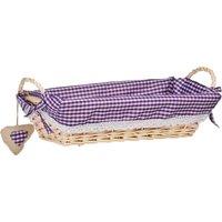 Orsina Large Rectangular Basket With Purple Gingham Lining, Handwoven Storage For Bread, Snacks Or Accessories