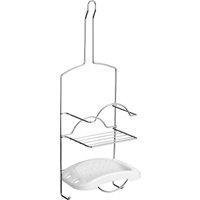 Orsina Contemporary 2 Tier White Shower Caddy, Chrome Finish Metal Bathroom Caddy, Wall Hanging Shower Shelf in Silver