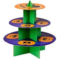 Orsina Funky Pumpkin 3 Tier Cake Stand, Foldable Cardboard Tiered Cupcake Stand, Festive Dessert Display Stand