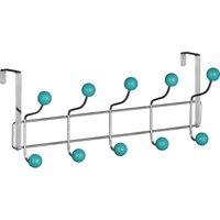 Orsina Over Door 10 Hook Hanger With Turquoise Balls, Stylish Chrome Rack With Colourful Ball Tips