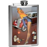 Orsina 8oz Hip Flask, Vintage-Inspired Stainless Steel Flask With Classic Pin-Up Print, Secure Screw Cap