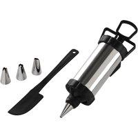 Orsina 4 Nozzles & Spreader Icing Set, Stainless Steel Applicator with Black Plastic Pump Handle