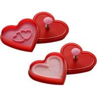 Orsina 2pc Heart Shape Cookie Cutters With Spring Handles, Cookie Stamp Set, Red & Pink Presses for Biscuit, & Scones
