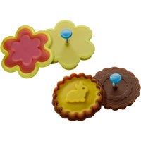 Orsina Rabbit & Flower Shape Cookie Cutters, Strong Brown & Yellow PP Stamps with Spring Handle, 2pc Baking Tools Set
