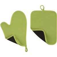 Orsina Premium Hot Pink Oven Glove & Pot Holder Set, Flexible Oven Gloves For Oven, Heat Resistant Pot Holder Set in Green