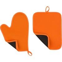 Orsina Premium Hot Pink Oven Glove & Pot Holder Set, Flexible Oven Gloves For Oven, Heat Resistant Pot Holder Set in Orange