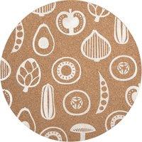 Orsina Besa Set of Four Cork Round Placemats, Durable Heat-Resistant Table Mats with White Vegetable Outline Design