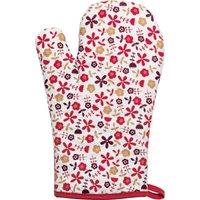 Orsina Red Daisy Single Oven Glove, Bright Red Floral Design With Quilted Heat Protection, Safe & Comfortable