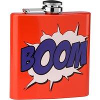 Orsina Red Hip Flask With Boom Design, Bold 5oz Stainless Steel Flask With Comic-Inspired Print, Secure Screw Cap