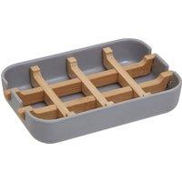 Orsina Modern Grey Bamboo Soap Dish, Minimalist Draining Soap Tray With Removable Insert, Bathroom Soap Holder