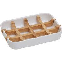Orsina Modern Grey Bamboo Soap Dish, Minimalist Draining Soap Tray With Removable Insert, Bathroom Soap Holder in White