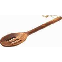 Orsina Hand Carved Slotted Wooden Ladle, Acacia Cooking Spoon with Drainage Holes, Ergonomic Wooden Skimmer Spoon in Natural