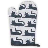 Orsina Black Cat Single Oven Glove, Playful Black Cat Print With Quilted Heat Protection, Comfortable Grip in White
