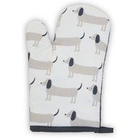 Orsina Sausage Dog Single Oven Glove, Quilted Heat-Resistant Fabric With Playful Sausage Dog Print in White