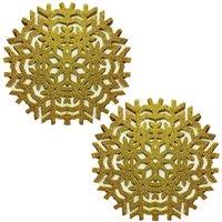 Gr8 Home Set Of 2 Glitter Snowflake Placemats Christmas Dining Table Mats in Gold
