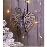 Netagon Home Indoor Rustic Light Grey Wicker Christmas Heart Ornament Decoration