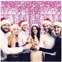 Netagon Shimmer Tinsel Curtain Reindeer Christmas Tree Design 2M x 1M Pink