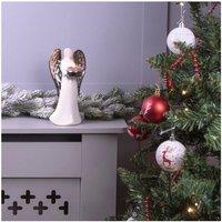 Netagon Ceramic Christmas Festive Winged Angel Tealight Holder Ornament- Silver in White
