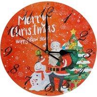 Netagon Christmas Snowman & Santa Design Festive Battery Operated Wall Clock in Red