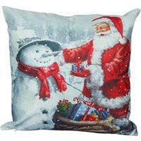 Netagon Santa & Snowman Design Christmas Themed Cushion 40X40CM in Grey | Size: 40X40 cm