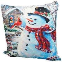Netagon Snowman & Robin Design Christmas Themed Cushion 45X45CM in White | Size: 45X45 cm