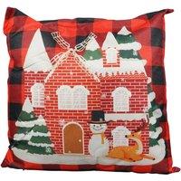 Netagon Festive House Design Christmas Themed Cushion 40X40CM in Red | Size: 40X40 cm