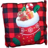 Netagon Festive Gingerbread Stocking Design Christmas Themed Cushion 40X40CM in Red | Size: 40X40 cm