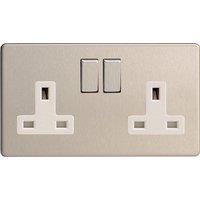 Varilight XDS5WS 13A Socket White 2-Gang Brushed Steel in Grey