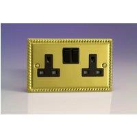 Varilight XG5B 13A Switched Socket 2-Gang Georgian Brass Black, 95x155x31mm in Yellow