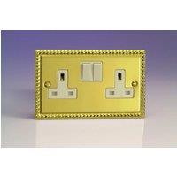 Varilight XG5W 13A Switched Socket Georgian Brass White 2-Gang, 95x155x31mm in Yellow