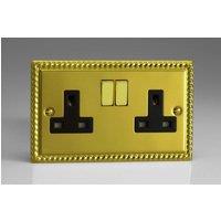 Varilight Classic Georgian Brass 2-Gang 13A Plug Socket Decorative & Black In in Yellow