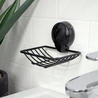 Showerdrape Suctionloc Black Steel Suction Wall Mounted Soap Basket