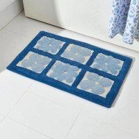 Showerdrape Fiore 100% Cotton Blue Floral Anti-Slip Bath Mat 800 x 500mm
