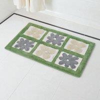 Showerdrape Fiore 100% Cotton Blue Floral Anti-Slip Bath Mat 800 x 500mm in Green
