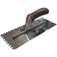 Faithfull Notched Trowel Serrated 6Mm Stainless Steel Soft Grip Handle in Silver