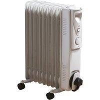 Daewoo 9 Fin Oil Filled Radiator 2000W Portable with Adjustable Thermostat White | Size: Single
