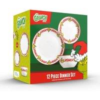 The Grinch Patterned Christmas Dinnerware 4 Place 12 Piece Dinner Set in White | Size: 12 Pack